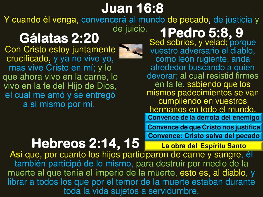 Juan 16:8 1Pedro 5:8, 9 Gálatas 2:20 Hebreos 2:14, 15