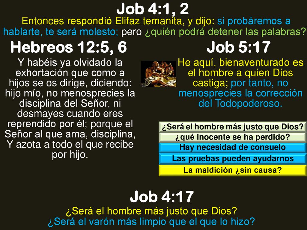 Job 4:1, 2 Hebreos 12:5, 6 Job 5:17 Job 4:17