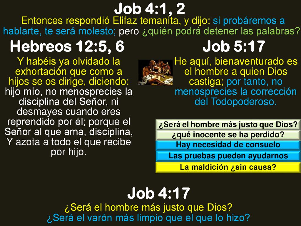 Job 4:1, 2 Hebreos 12:5, 6 Job 5:17 Job 4:17