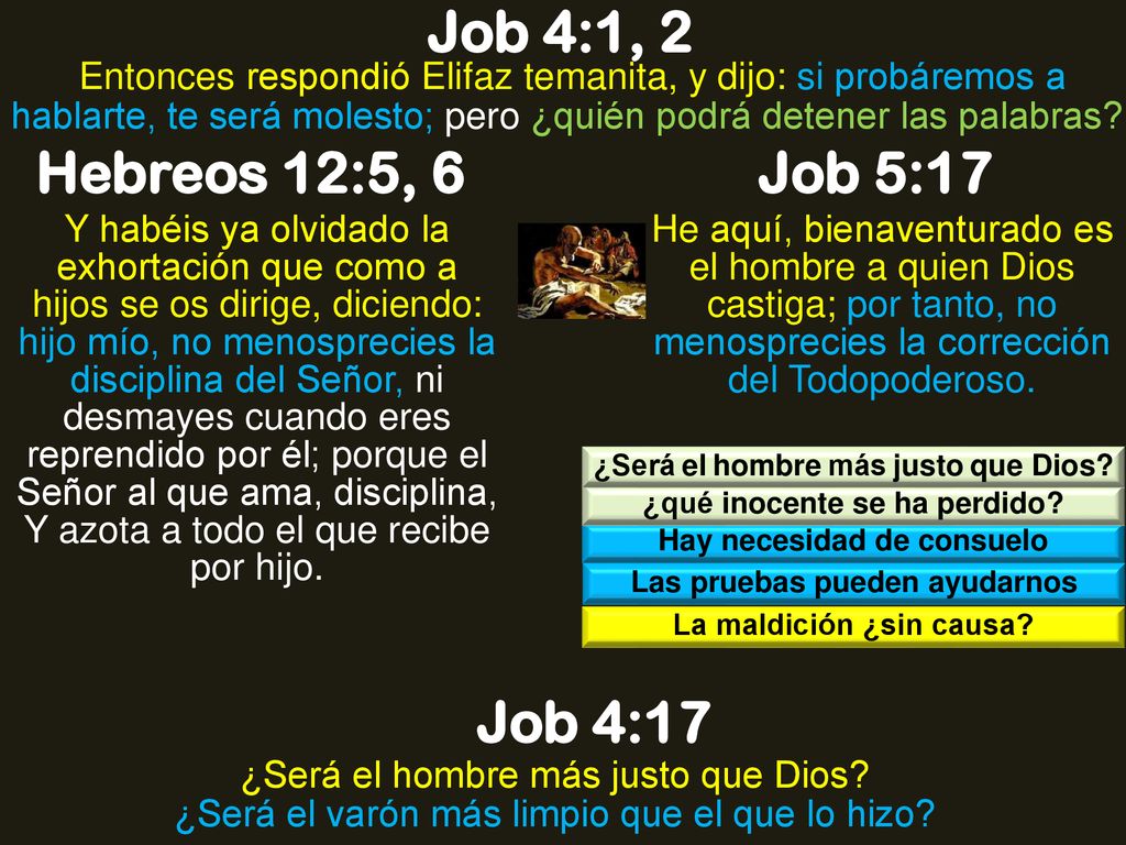 Job 4:1, 2 Hebreos 12:5, 6 Job 5:17 Job 4:17