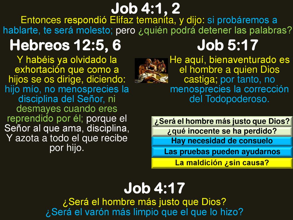 Job 4:1, 2 Hebreos 12:5, 6 Job 5:17 Job 4:17