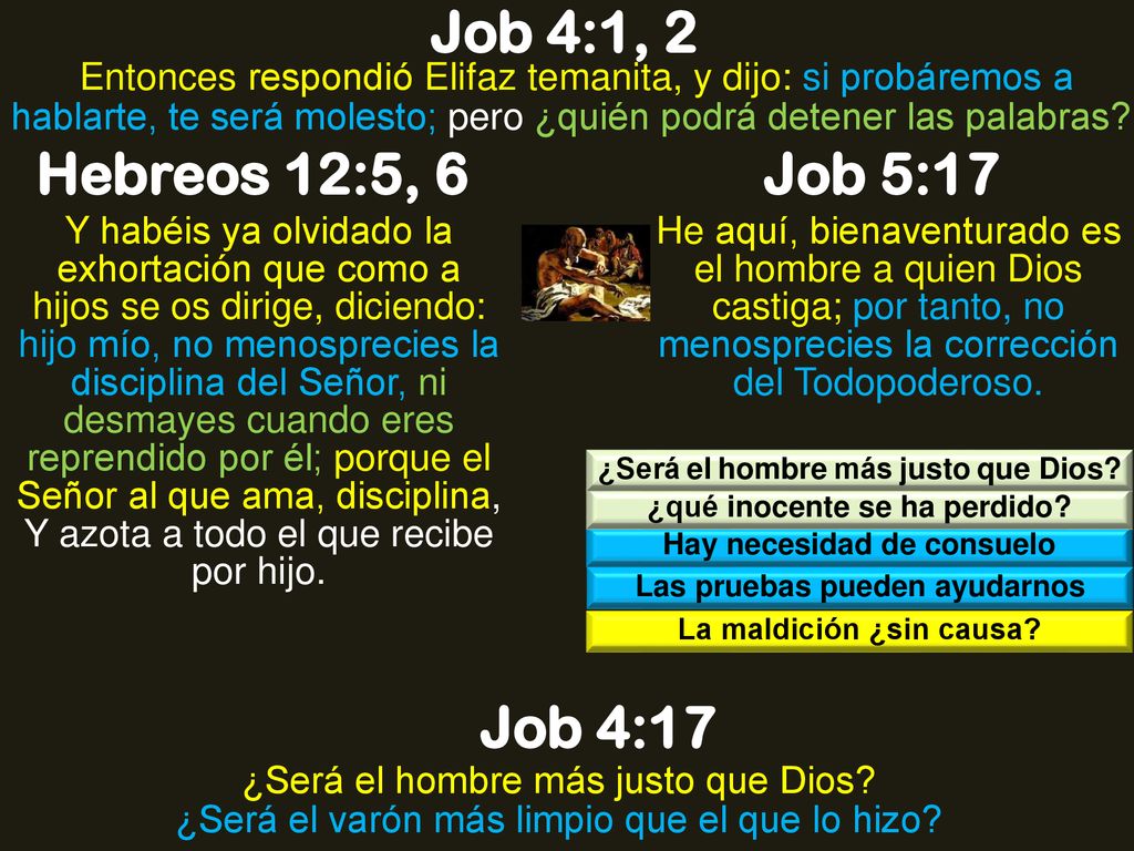 Job 4:1, 2 Hebreos 12:5, 6 Job 5:17 Job 4:17