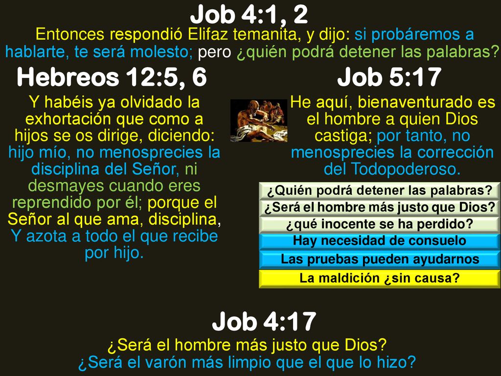 Job 4:1, 2 Hebreos 12:5, 6 Job 5:17 Job 4:17