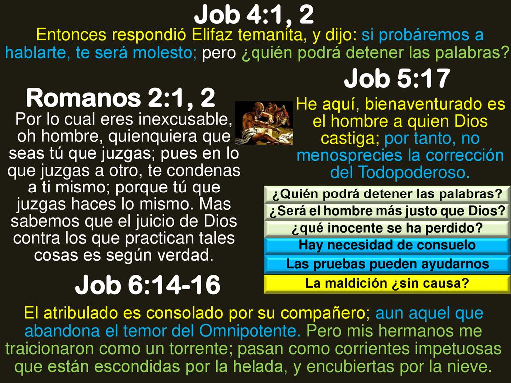 Job 4:1, 2 Job 5:17 Romanos 2:1, 2 Job 6:14-16