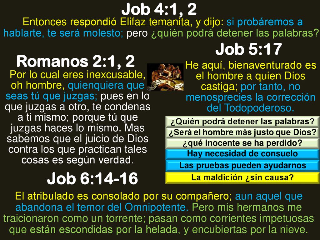 Job 4:1, 2 Job 5:17 Romanos 2:1, 2 Job 6:14-16