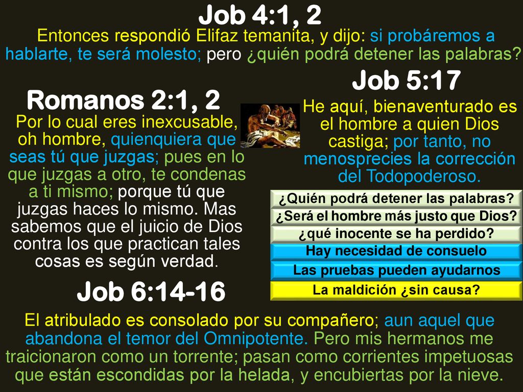 Job 4:1, 2 Job 5:17 Romanos 2:1, 2 Job 6:14-16