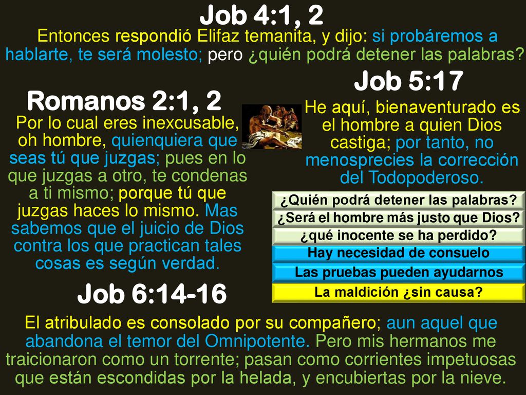 Job 4:1, 2 Job 5:17 Romanos 2:1, 2 Job 6:14-16
