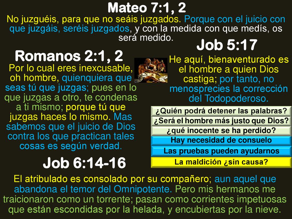 Job 5:17 Romanos 2:1, 2 Job 6:14-16 Mateo 7:1, 2