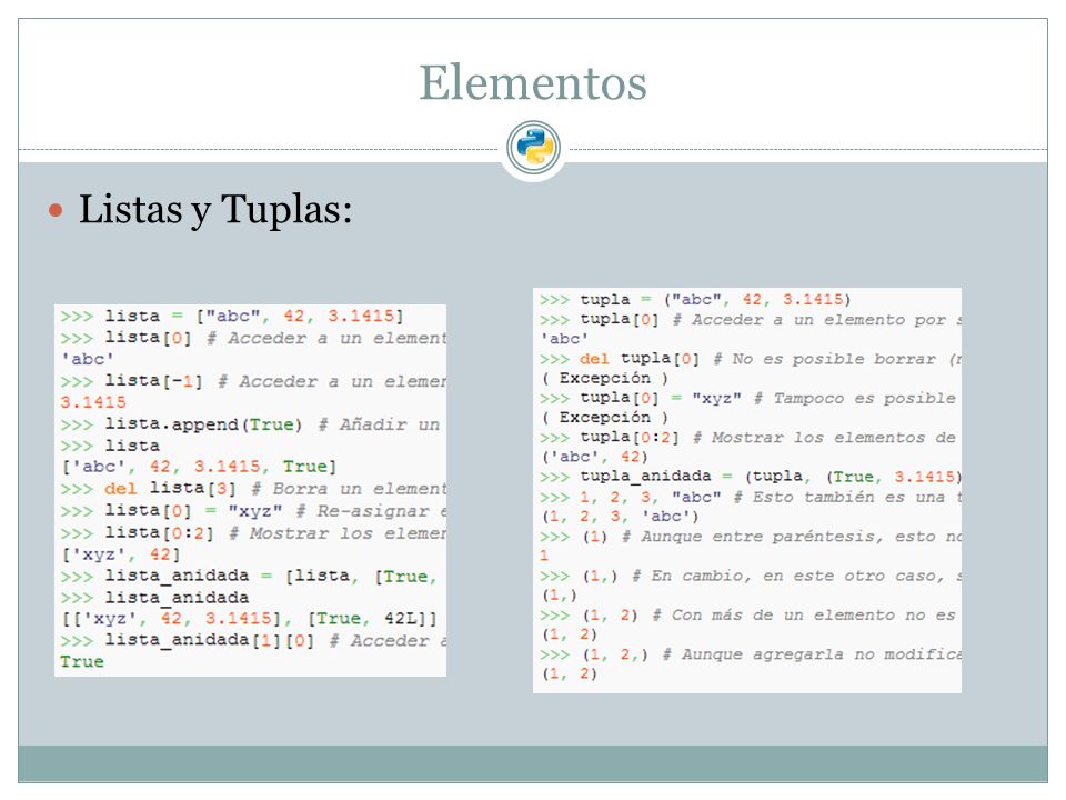 Elementos Listas y Tuplas:
