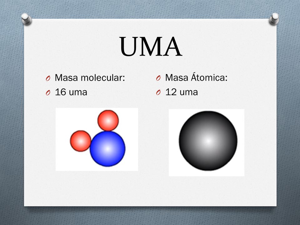 UMA Masa molecular: 16 uma Masa Átomica: 12 uma