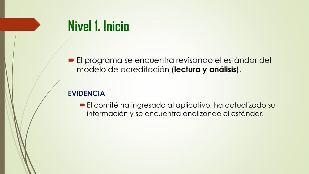 Nivel 1. Inicio El programa se encuentra revisando el estándar del modelo de acreditación (lectura y análisis).