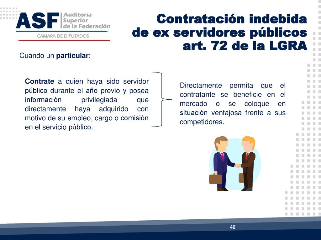 Contratación indebida de ex servidores públicos art. 72 de la LGRA