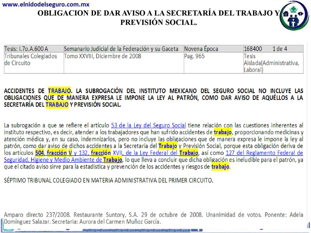OBLIGACION DE DAR AVISO A LA SECRETARÍA DEL TRABAJO Y PREVISIÓN SOCIAL.