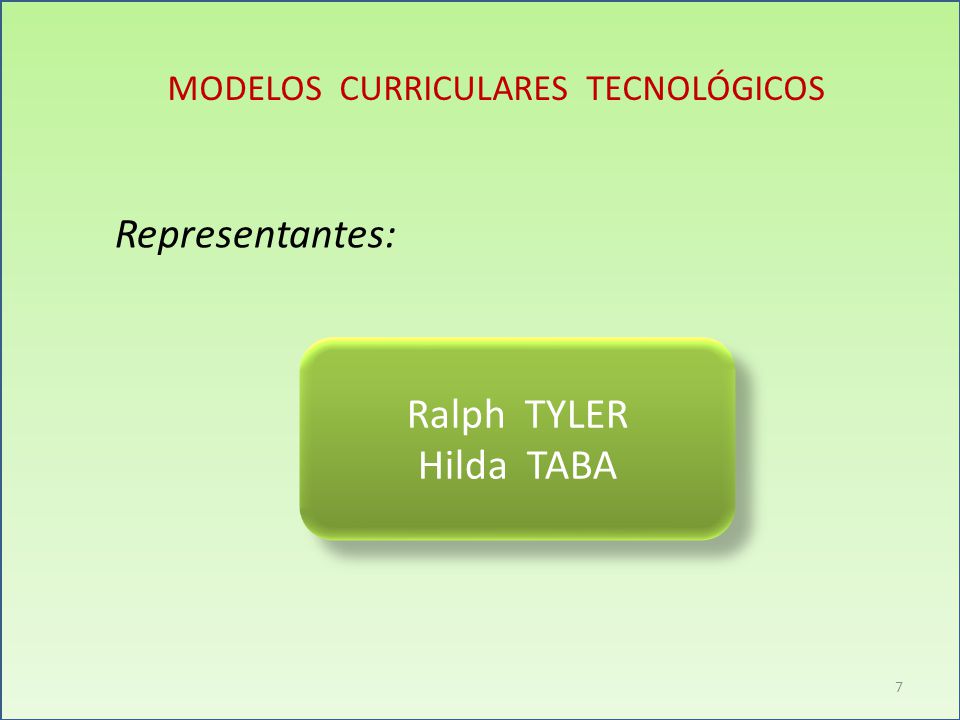 Representantes: Ralph TYLER Hilda TABA