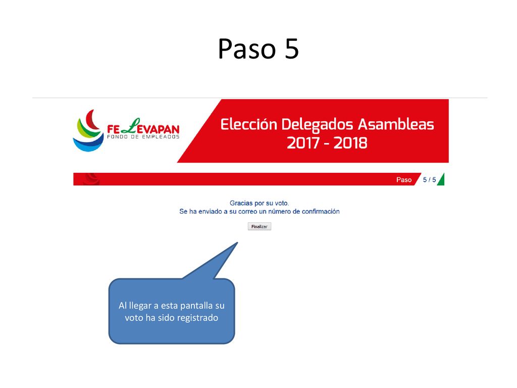 Al llegar a esta pantalla su voto ha sido registrado