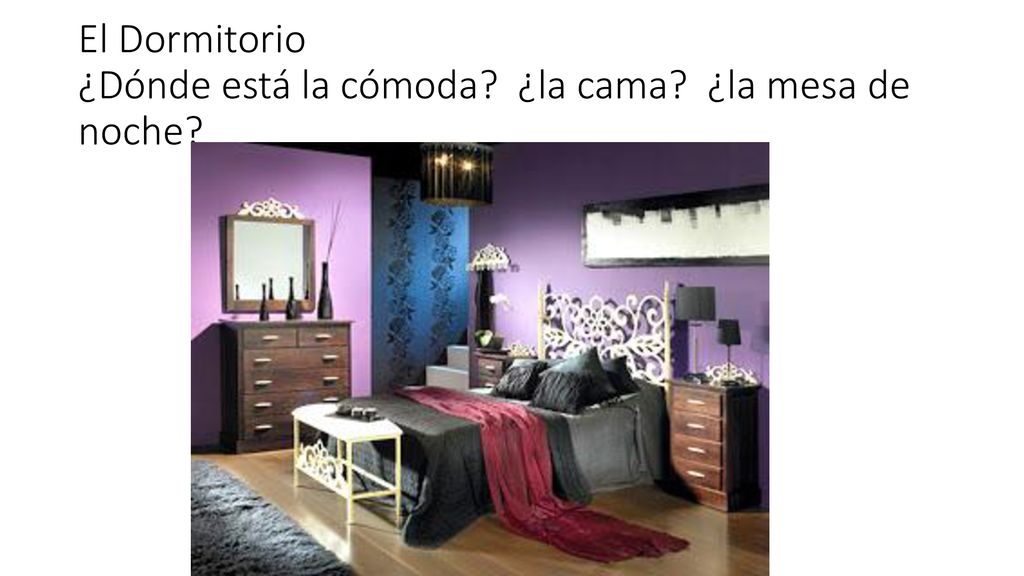 El Dormitorio ¿Dónde está la cómoda ¿la cama ¿la mesa de noche