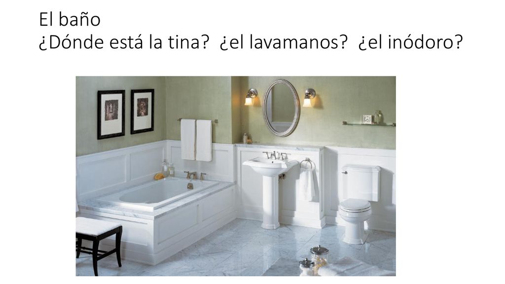 El baño ¿Dónde está la tina ¿el lavamanos ¿el inódoro