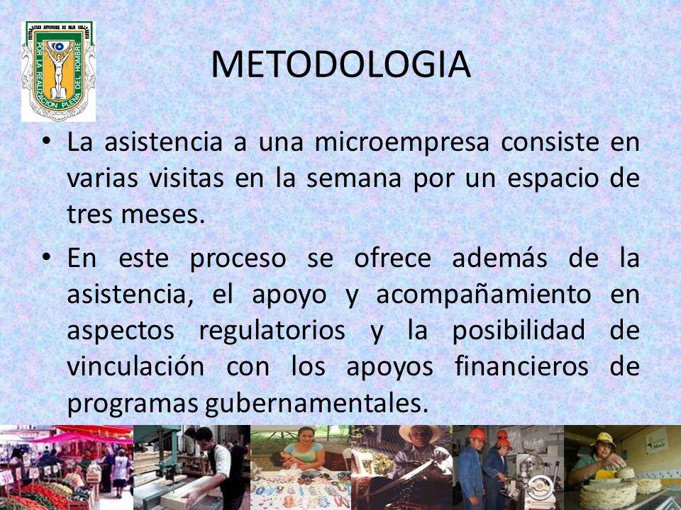 METODOLOGIA La asistencia a una microempresa consiste en varias visitas en la semana por un espacio de tres meses.