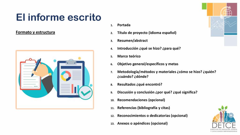 El informe escrito Formato y estructura Portada