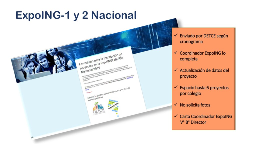 ExpoING-1 y 2 Nacional Enviado por DETCE según cronograma
