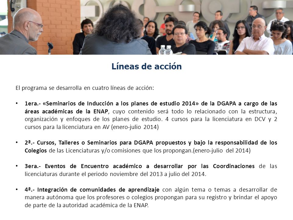 Líneas de acción El programa se desarrolla en cuatro líneas de acción: