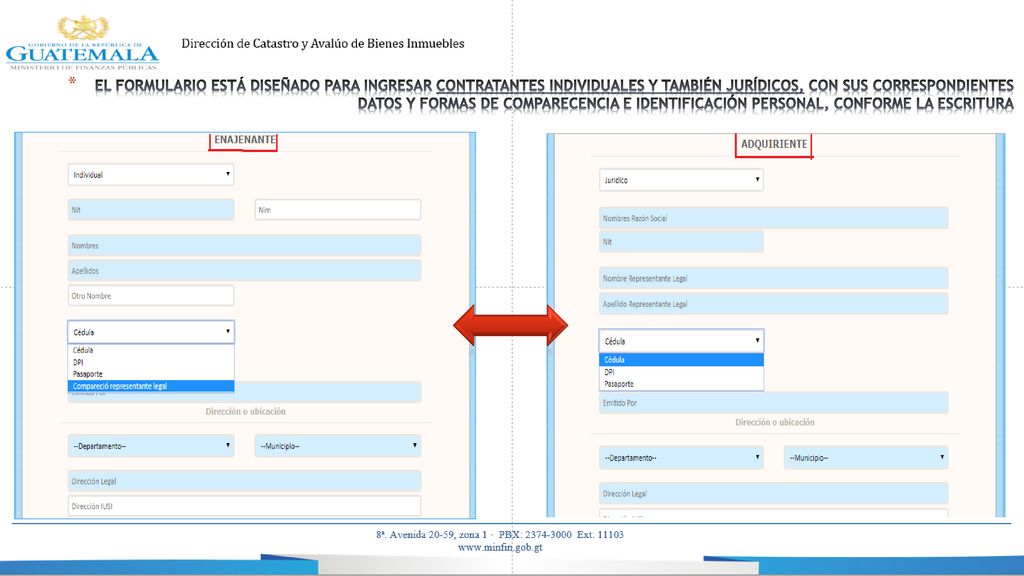 EL FORMULARIO ESTÁ DISEÑADO PARA INGRESAR CONTRATANTES INDIVIDUALES Y TAMBIÉN JURÍDICOS, CON SUS CORRESPONDIENTES DATOS Y FORMAS DE COMPARECENCIA E IDENTIFICACIÓN PERSONAL, CONFORME LA ESCRITURA