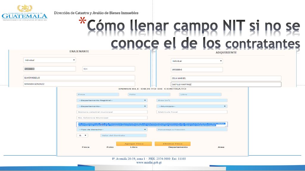 Cómo llenar campo NIT si no se conoce el de los contratantes