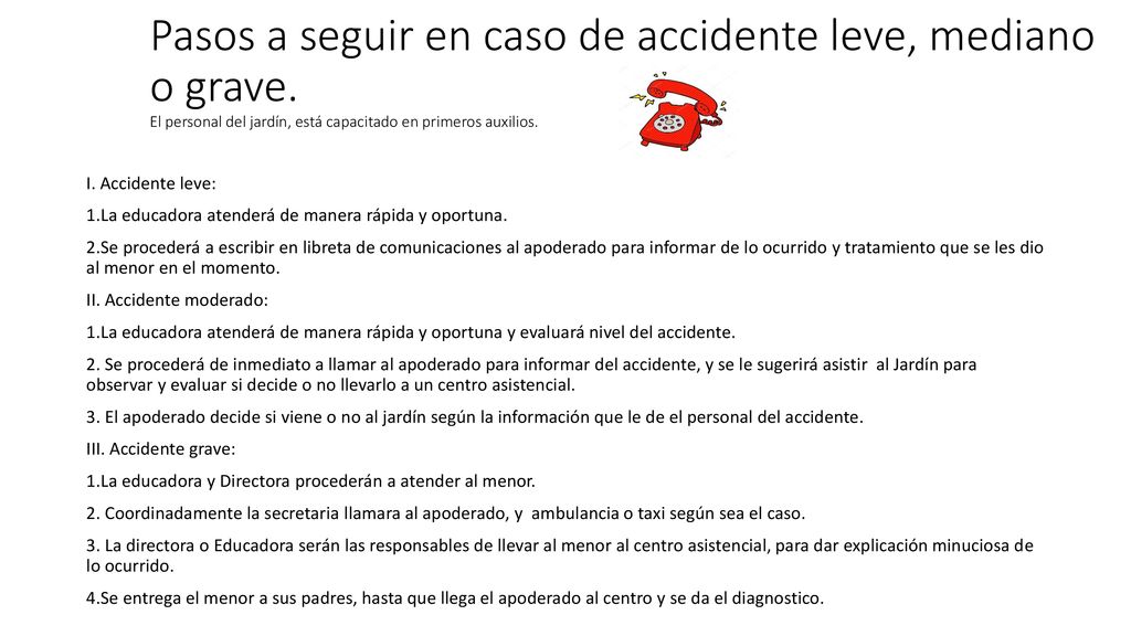 Pasos a seguir en caso de accidente leve, mediano o grave
