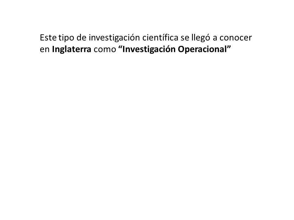 Este tipo de investigación científica se llegó a conocer en Inglaterra como Investigación Operacional