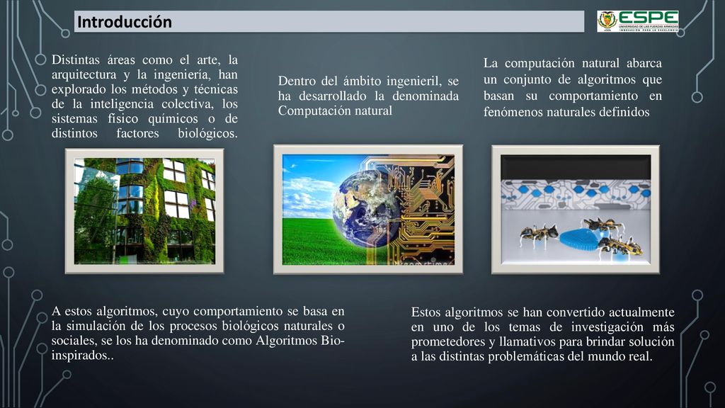 Introducción La computación natural abarca un conjunto de algoritmos que basan su comportamiento en fenómenos naturales definidos.