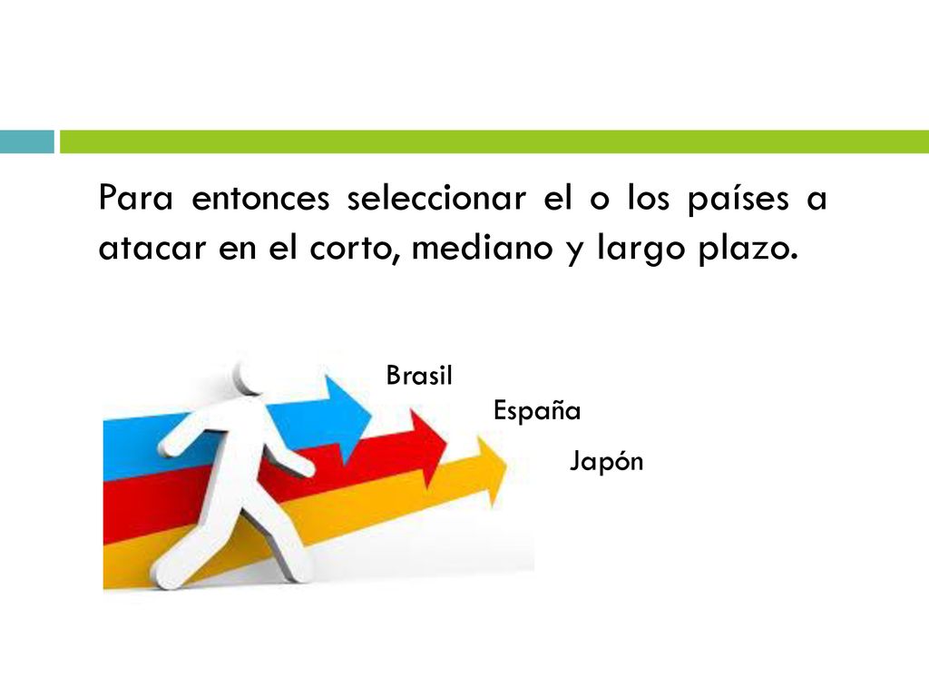 Para entonces seleccionar el o los países a atacar en el corto, mediano y largo plazo.