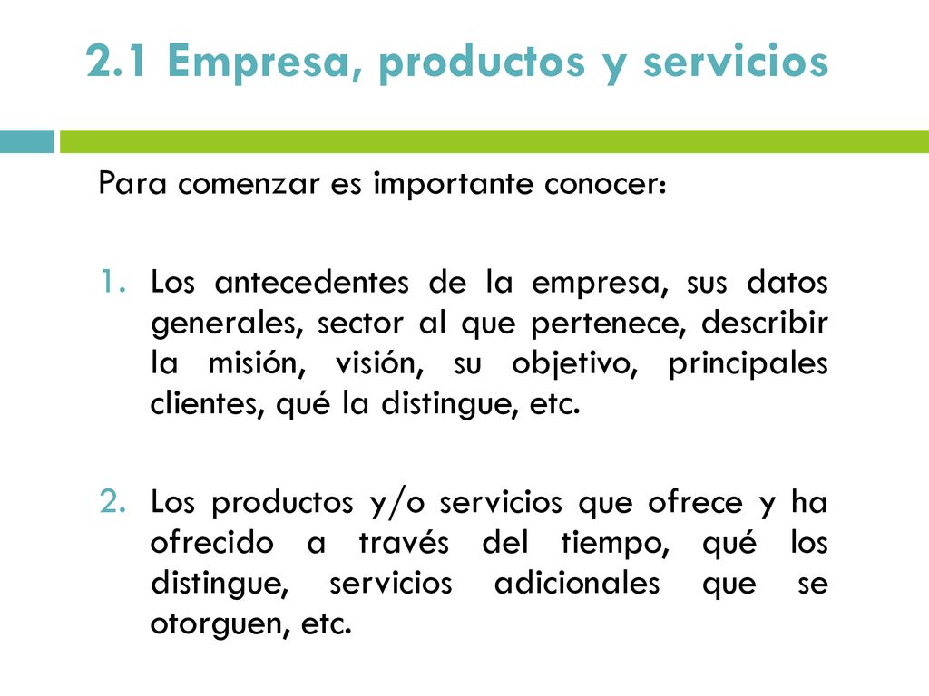 2.1 Empresa, productos y servicios
