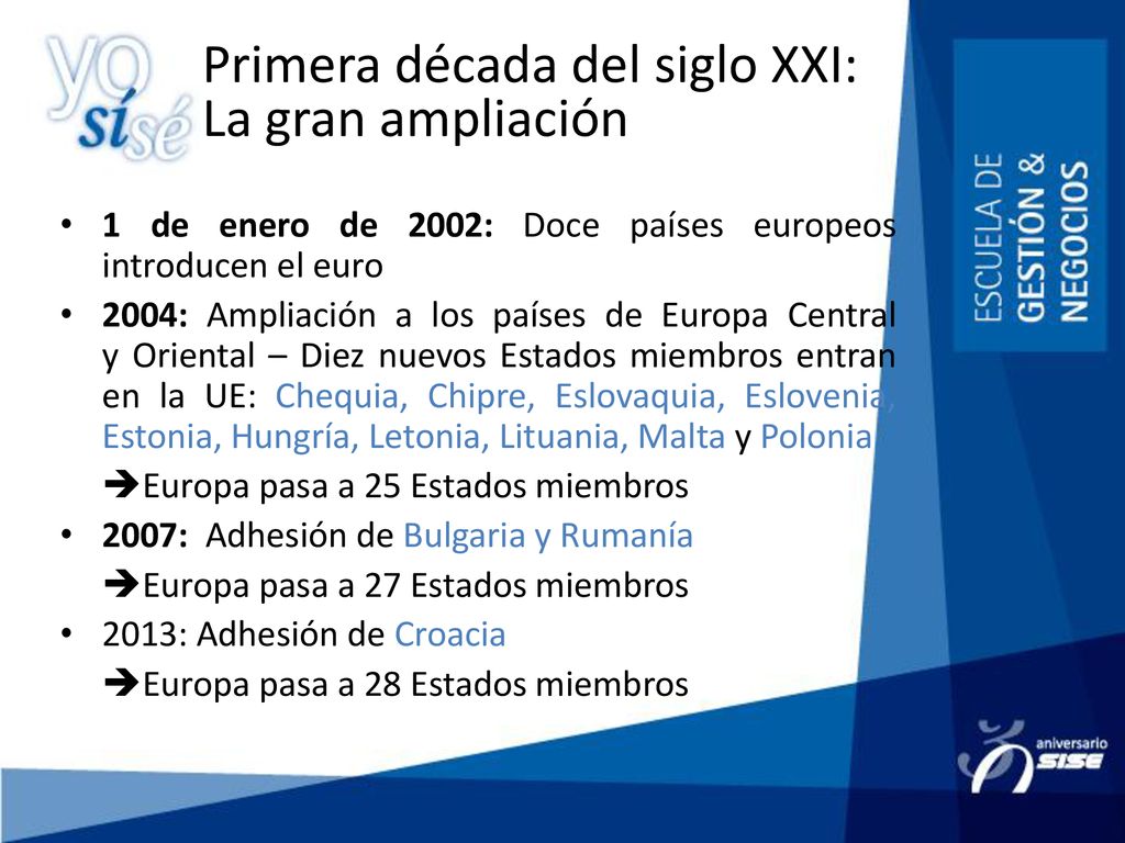 La gran ampliación 1 de enero de 2002: Doce países europeos introducen el euro.