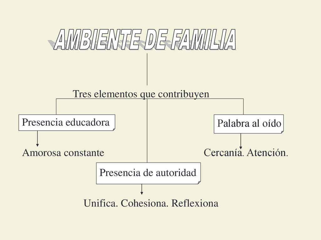 AMBIENTE DE FAMILIA Tres elementos que contribuyen Presencia educadora
