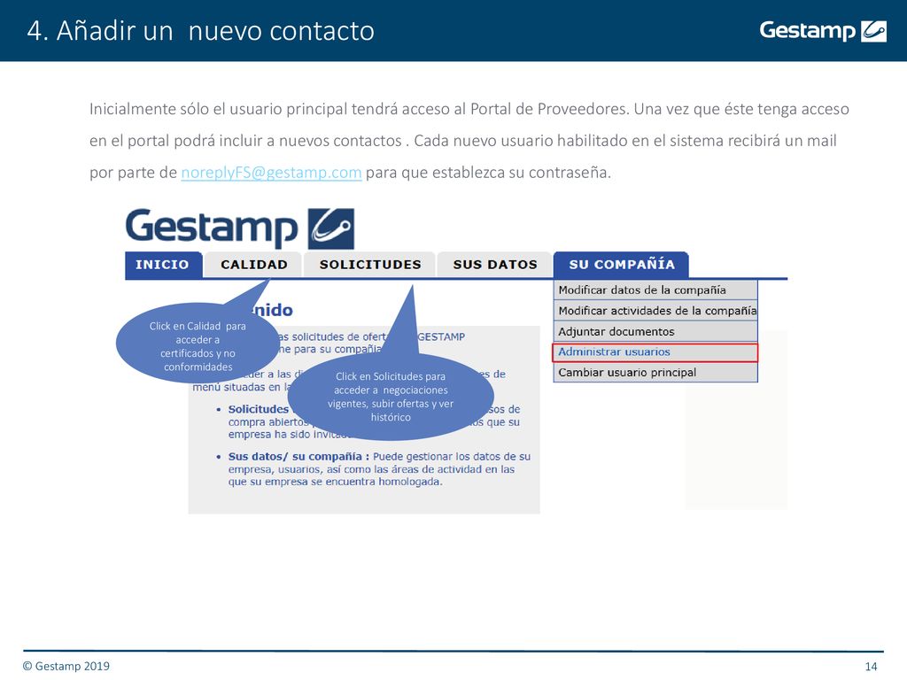 Click en Calidad para acceder a certificados y no conformidades