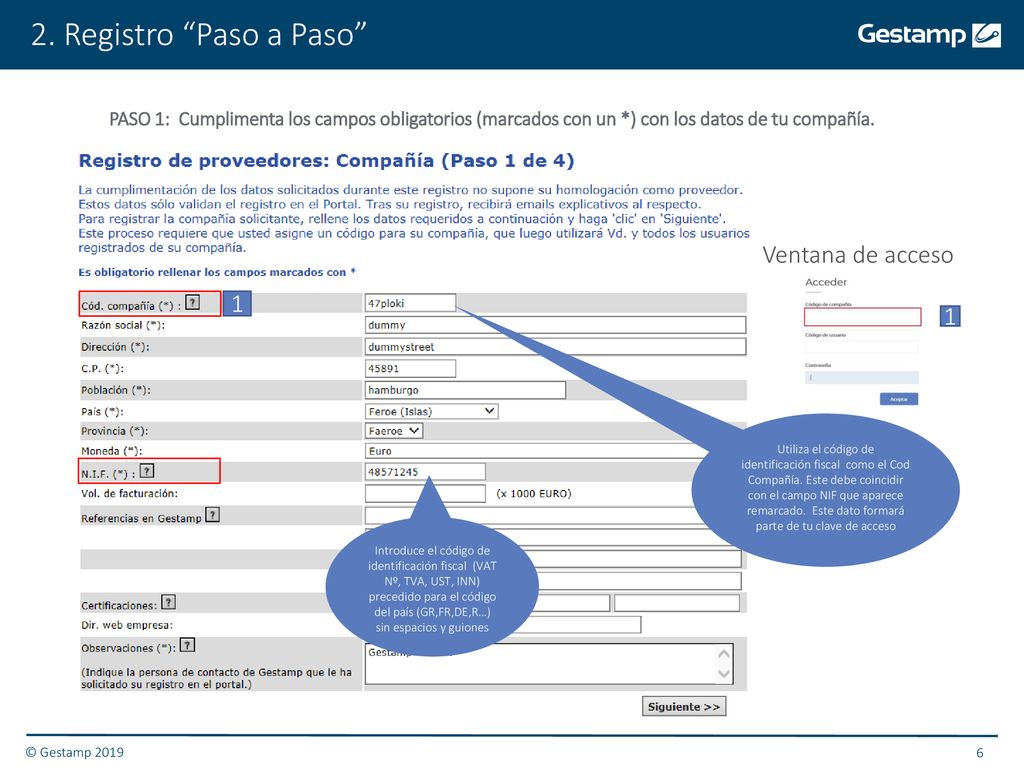 2. Registro Paso a Paso Ventana de acceso 1 1