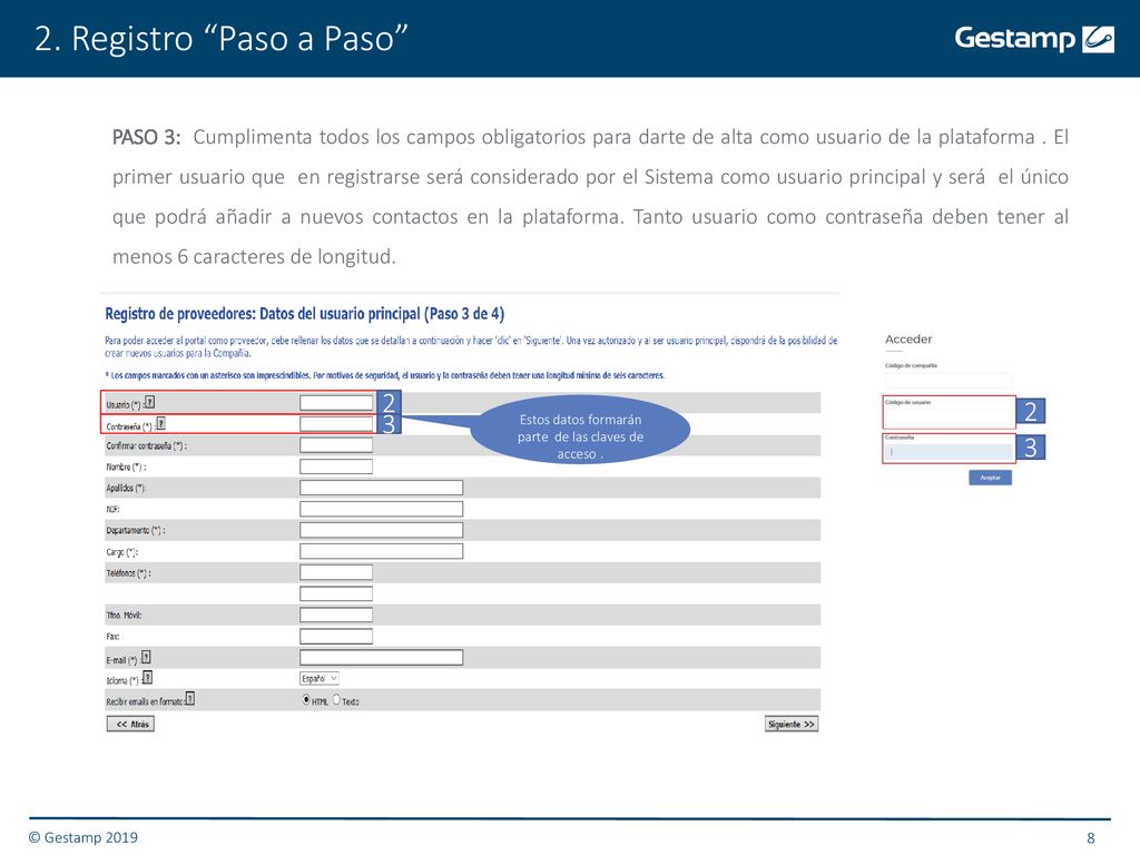 Estos datos formarán parte de las claves de acceso .