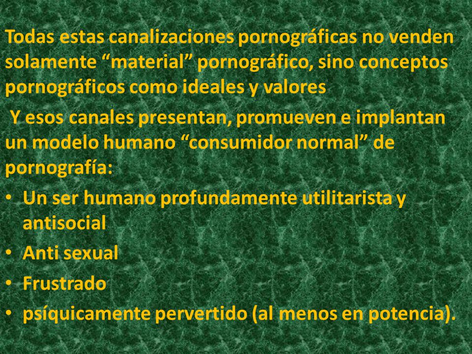 Todas estas canalizaciones pornográficas no venden solamente material pornográfico, sino conceptos pornográficos como ideales y valores