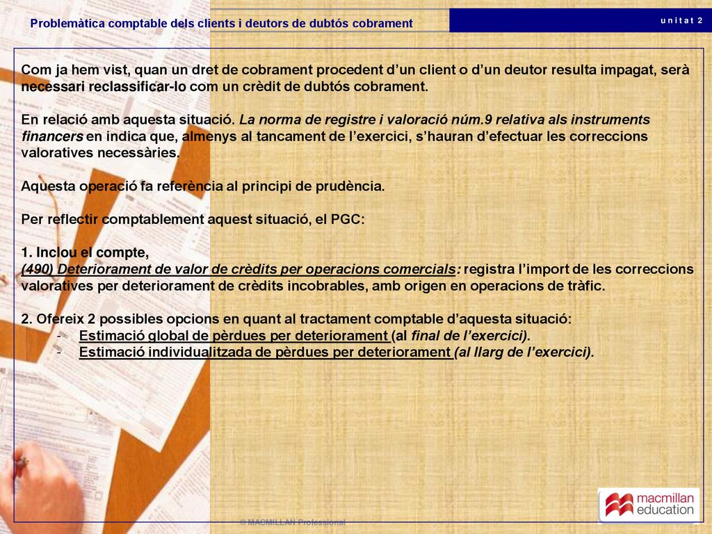 Problemàtica comptable dels clients i deutors de dubtós cobrament