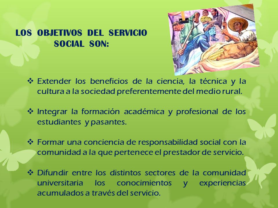 LOS OBJETIVOS DEL SERVICIO SOCIAL SON:
