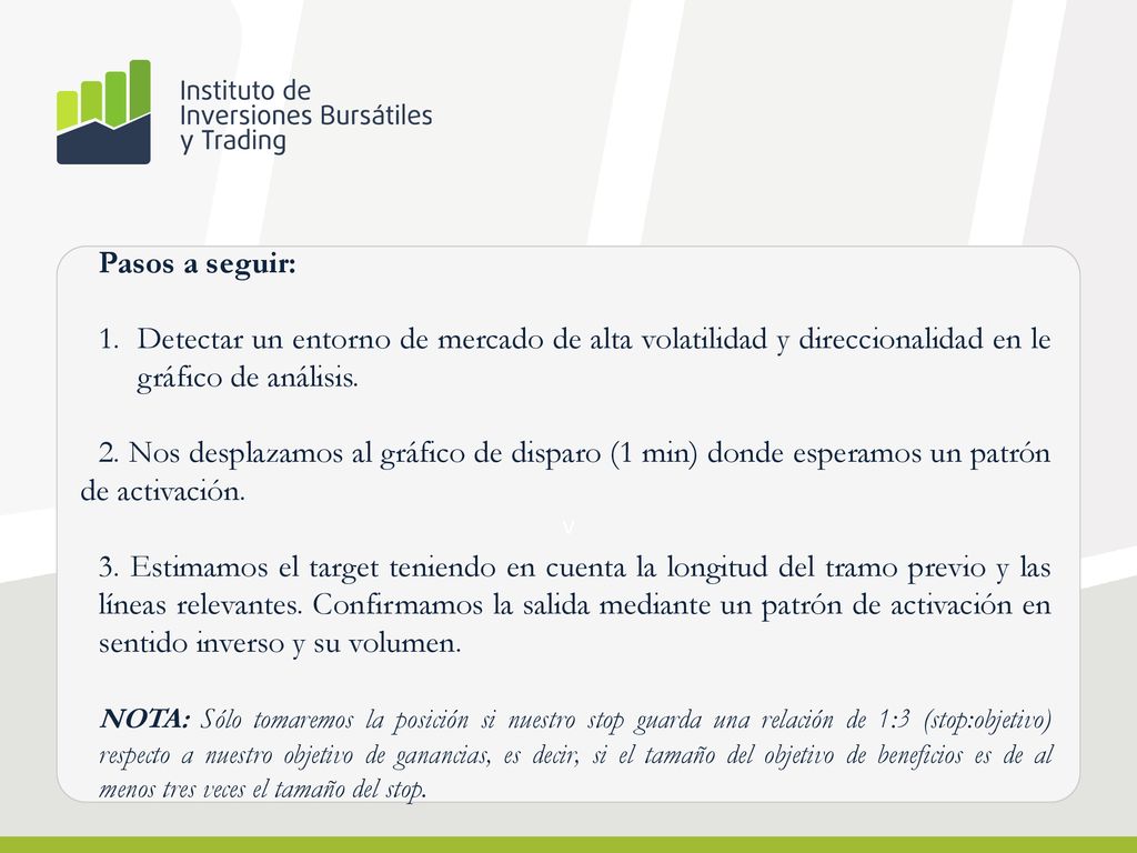 Pasos a seguir: Detectar un entorno de mercado de alta volatilidad y direccionalidad en le gráfico de análisis.