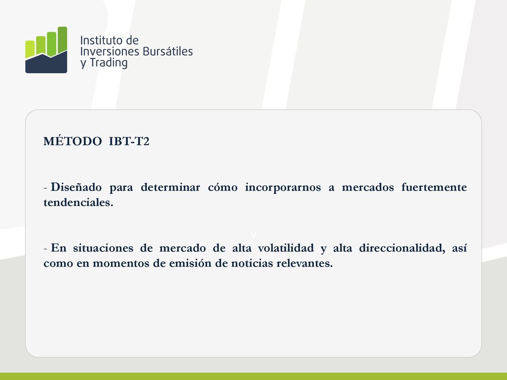 MÉTODO IBT-T2 Diseñado para determinar cómo incorporarnos a mercados fuertemente tendenciales.