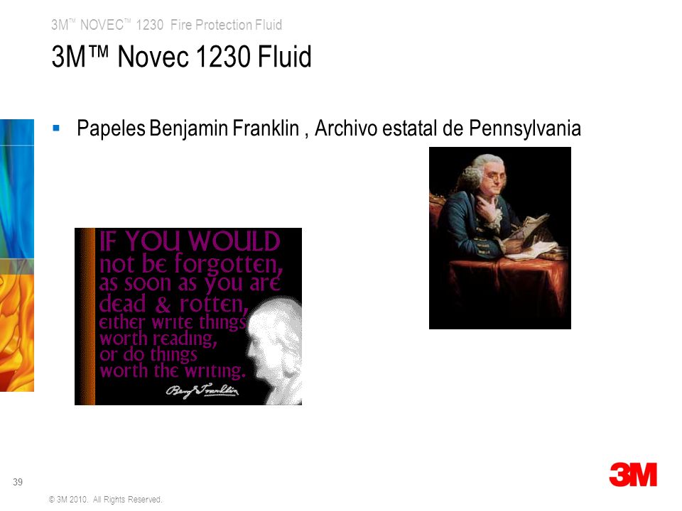 3M™ Novec 1230 Fluid Papeles Benjamin Franklin , Archivo estatal de Pennsylvania.