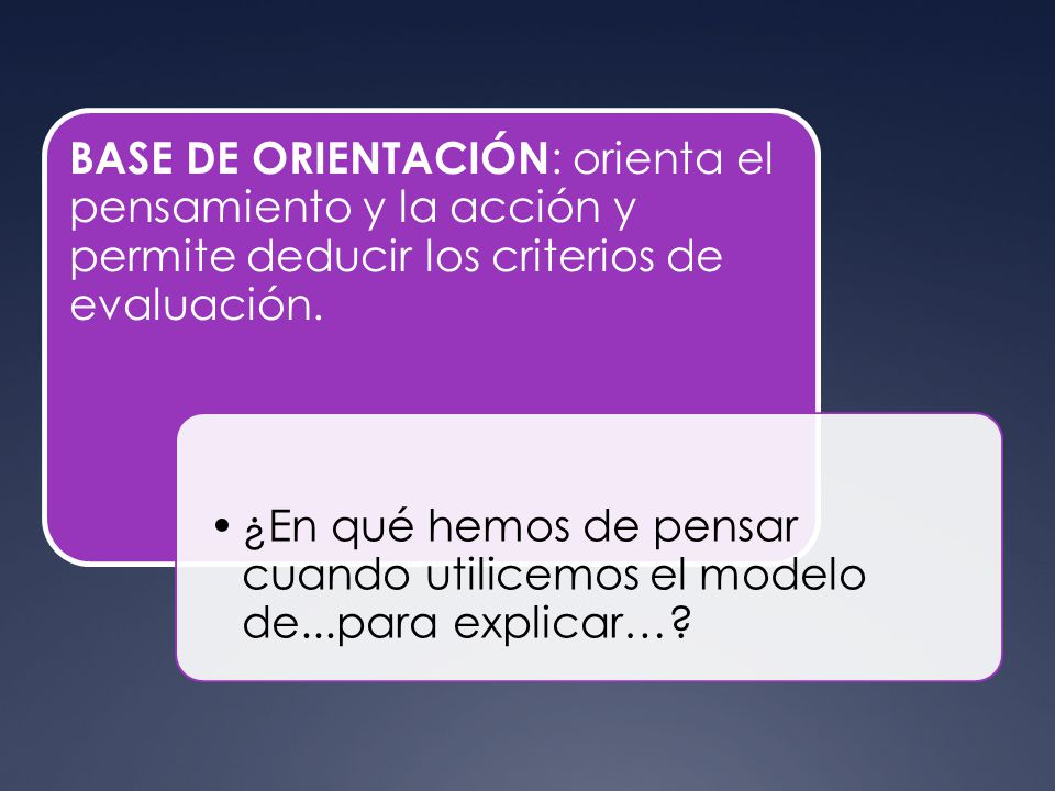 BASE DE ORIENTACIÓN: orienta el pensamiento y la acción y permite deducir los criterios de evaluación.