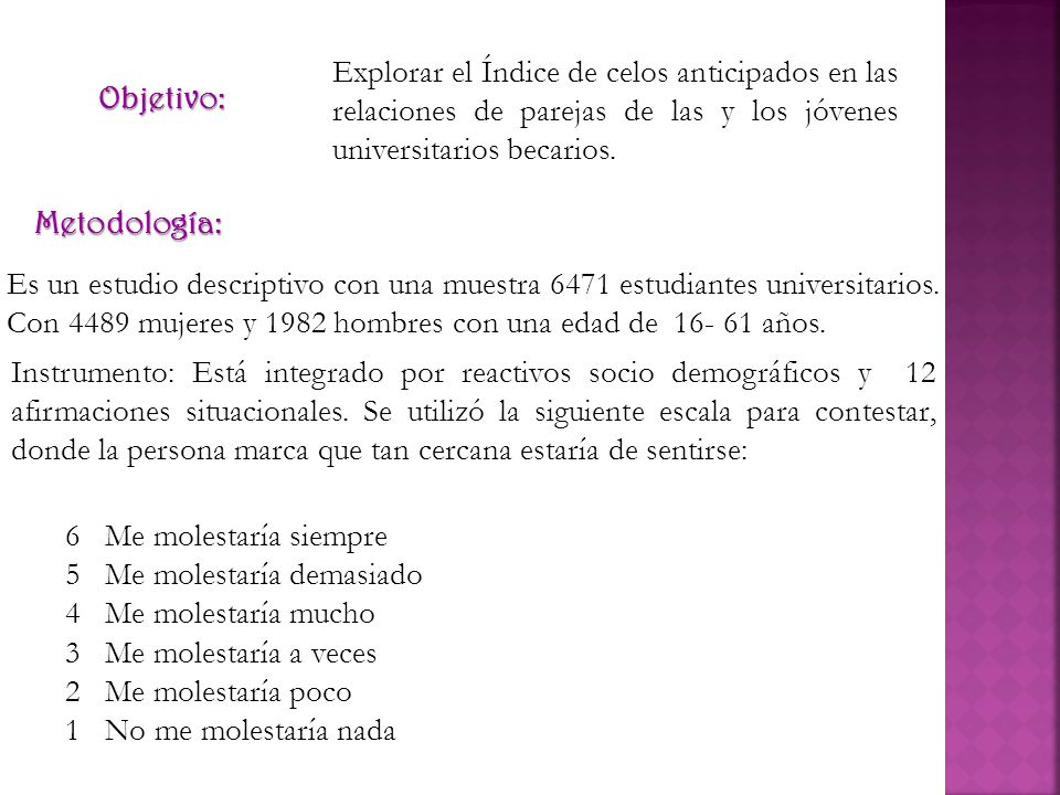 Explorar el Índice de celos anticipados en las relaciones de parejas de las y los jóvenes universitarios becarios.