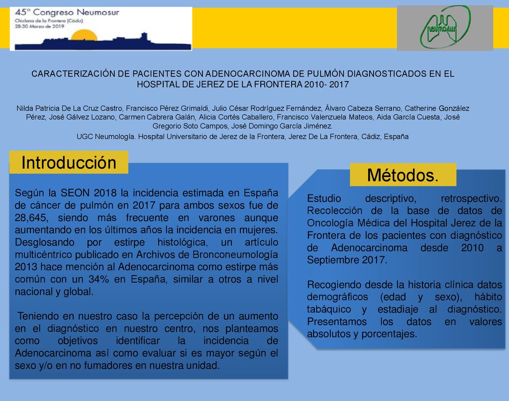 CARACTERIZACIÓN DE PACIENTES CON ADENOCARCINOMA DE PULMÓN DIAGNOSTICADOS EN EL HOSPITAL DE JEREZ DE LA FRONTERA