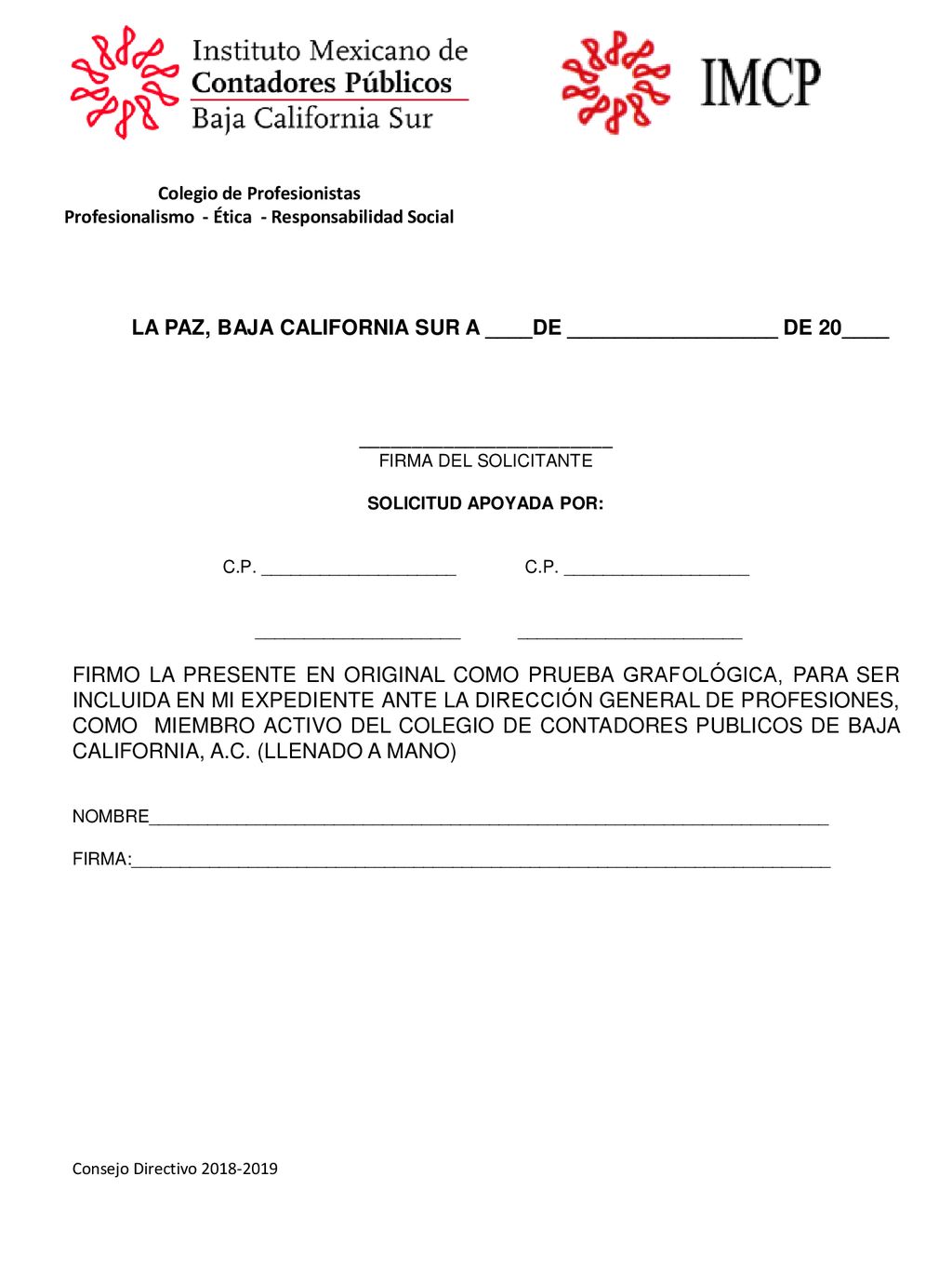 LA PAZ, BAJA CALIFORNIA SUR A ____DE __________________ DE 20____