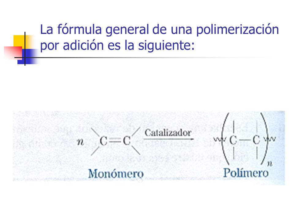 La fórmula general de una polimerización por adición es la siguiente: