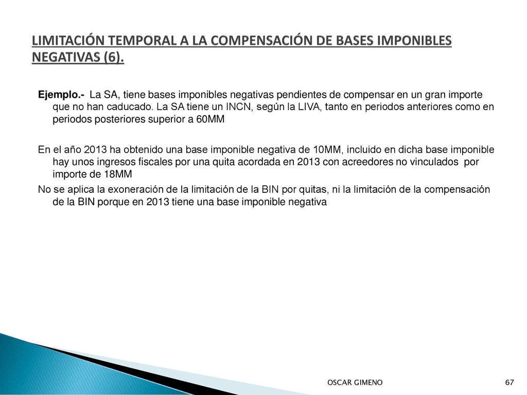 LIMITACIÓN TEMPORAL A LA COMPENSACIÓN DE BASES IMPONIBLES NEGATIVAS (6).