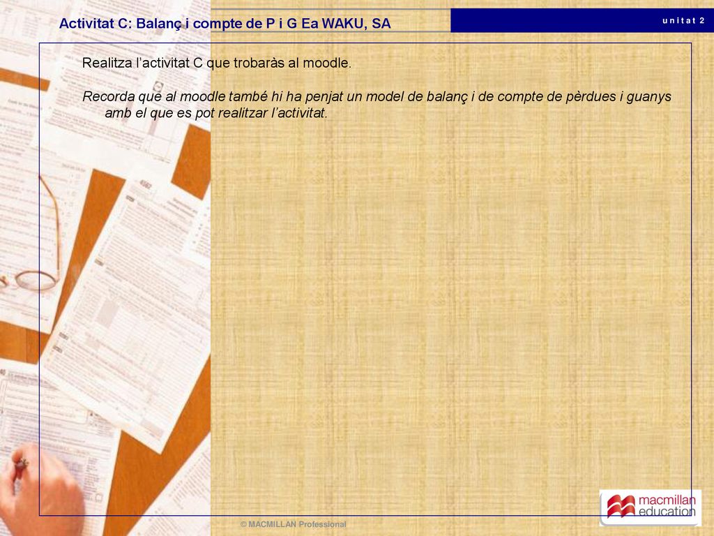 Activitat C: Balanç i compte de P i G Ea WAKU, SA